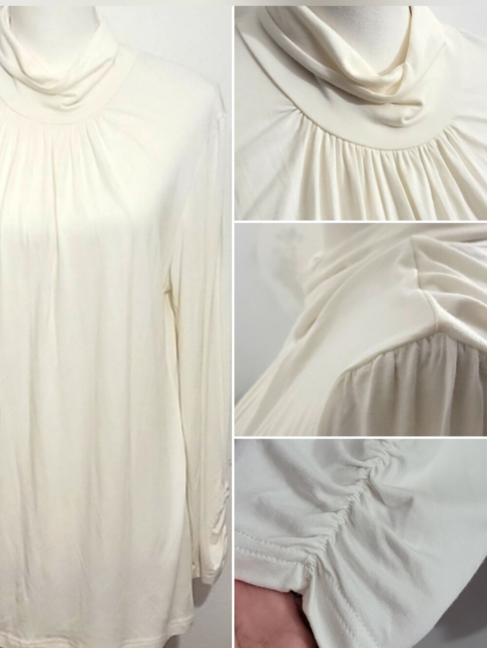 Spense Women's  Creamy Beige Pleated Detail Turtleneck Top
